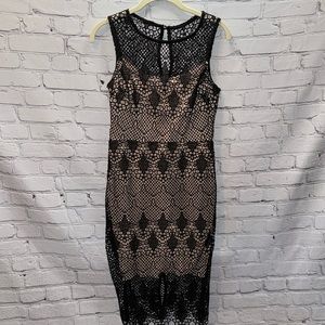Bisou Bisou | Sleeveless Black Lace Dress with Nude/Blush Underlining | Size 4